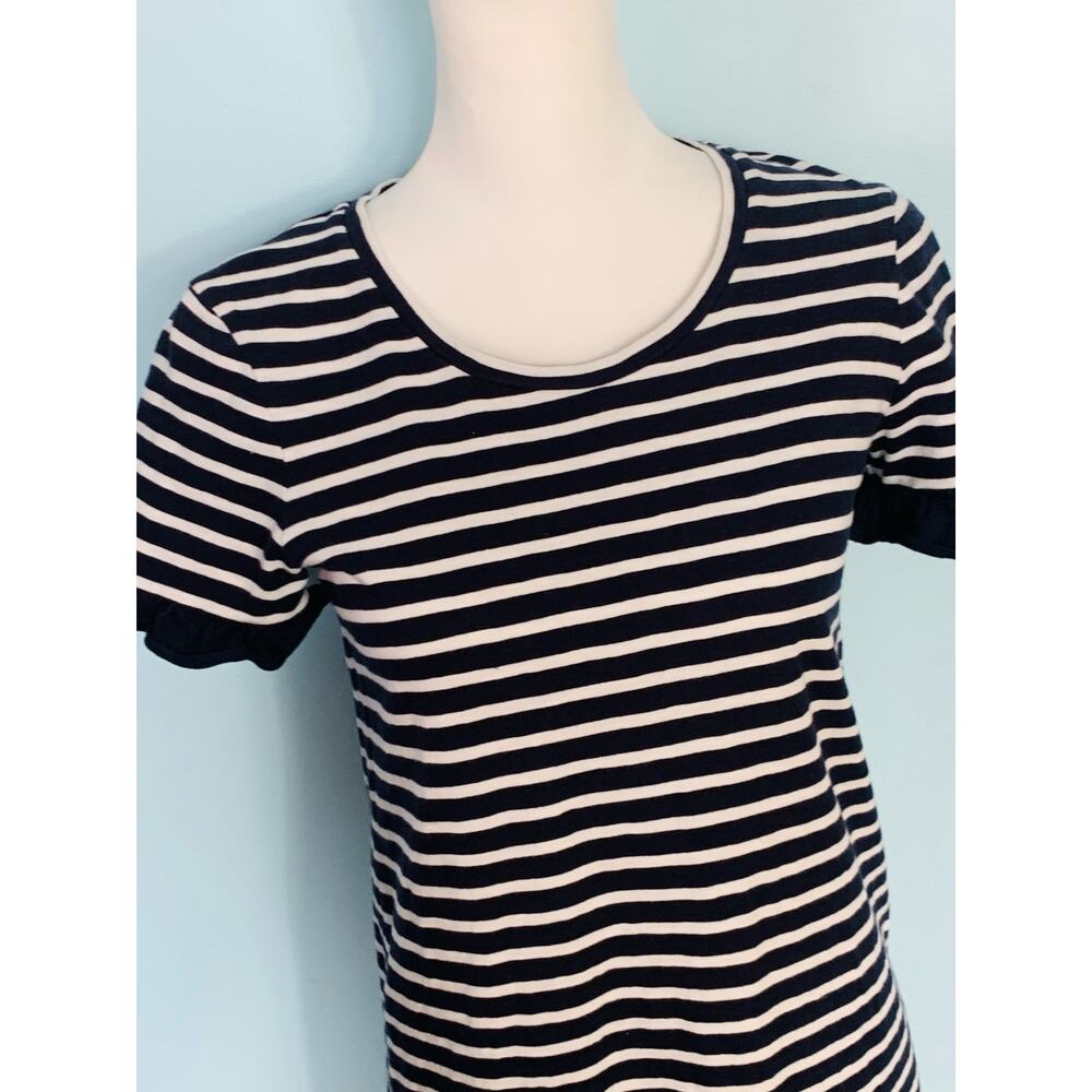 Boden Emily Navy Blue Striped Shift Dress with Ruffle Edge Size 6L - Picture 3 of 8